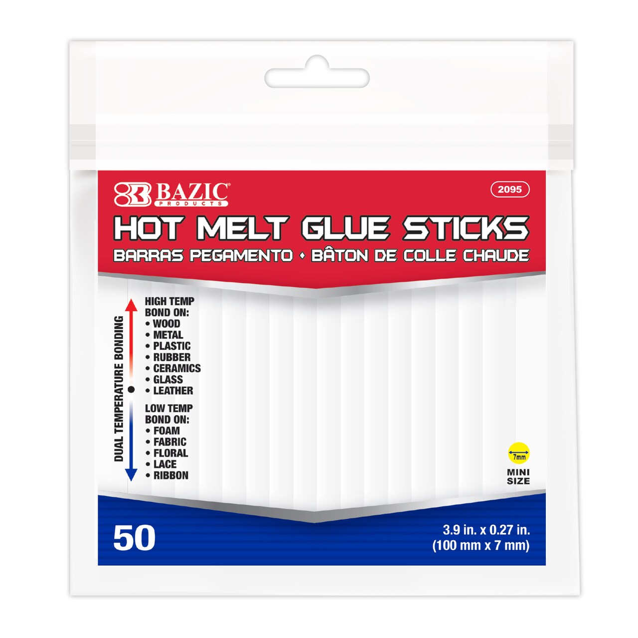 BAZIC Hot Melt Glue Sticks Dual Temp. Mini Size 3.9" x 0.27" (50/Pack)